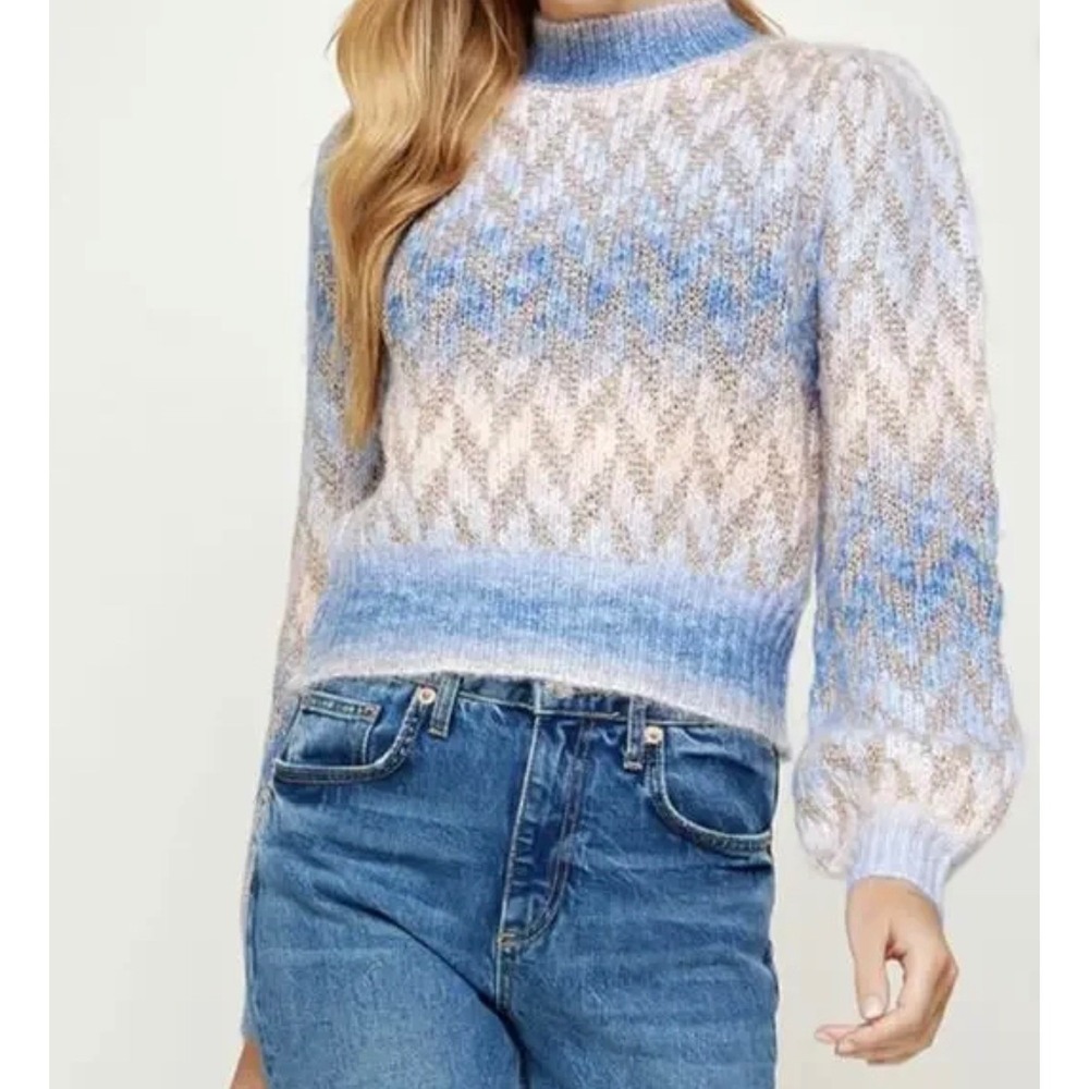 STRUT & BOLT Skater Sweater Fair Isles Blue Metallic Wool Blend Size Large NWT